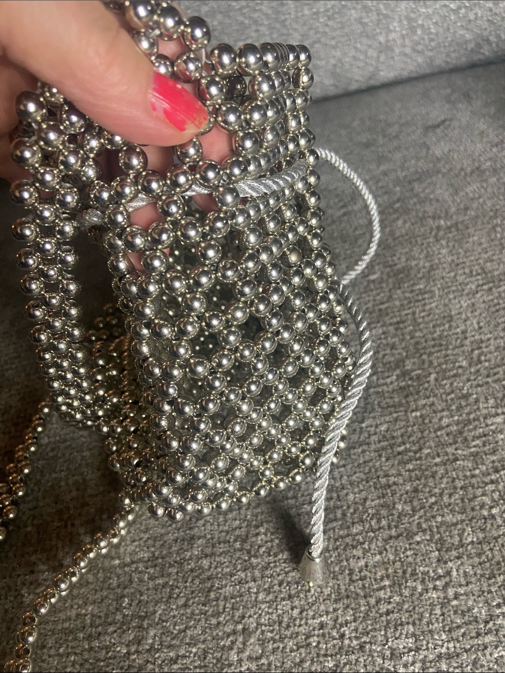 Silver Beaded Mini Drawstring Bag - Picture 5 of 12